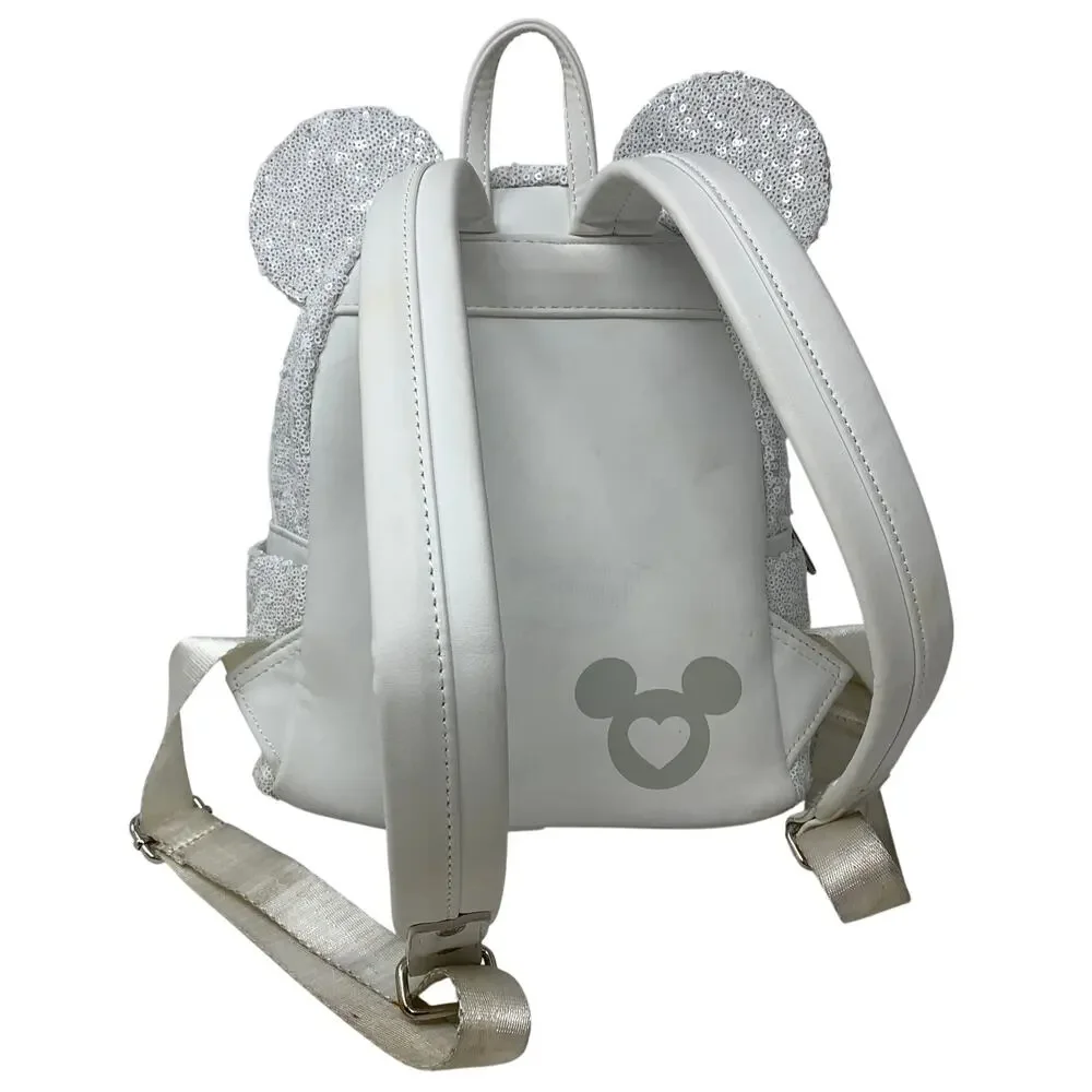 Loungefly Disney Minnie Mouse Sequin Wedding Mini Backpack White *READ